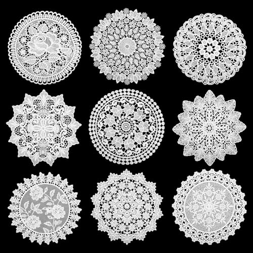 comfoyar 18 Pezzi 20 cm Centrini in Pizzo Bianco per Tavolo, Sottobicchieri Vintage in Uncinetto, Tovagliette Americane Rotonde Rustiche Fatte a Mano per Matrimonio Casa Cucina Feste Decorazione