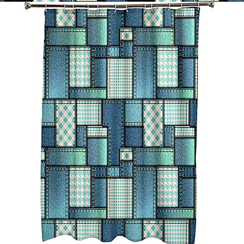 Rideau de douche bleu vert patchwork KnSam pour transformer l'ambiance de la salle de bain
