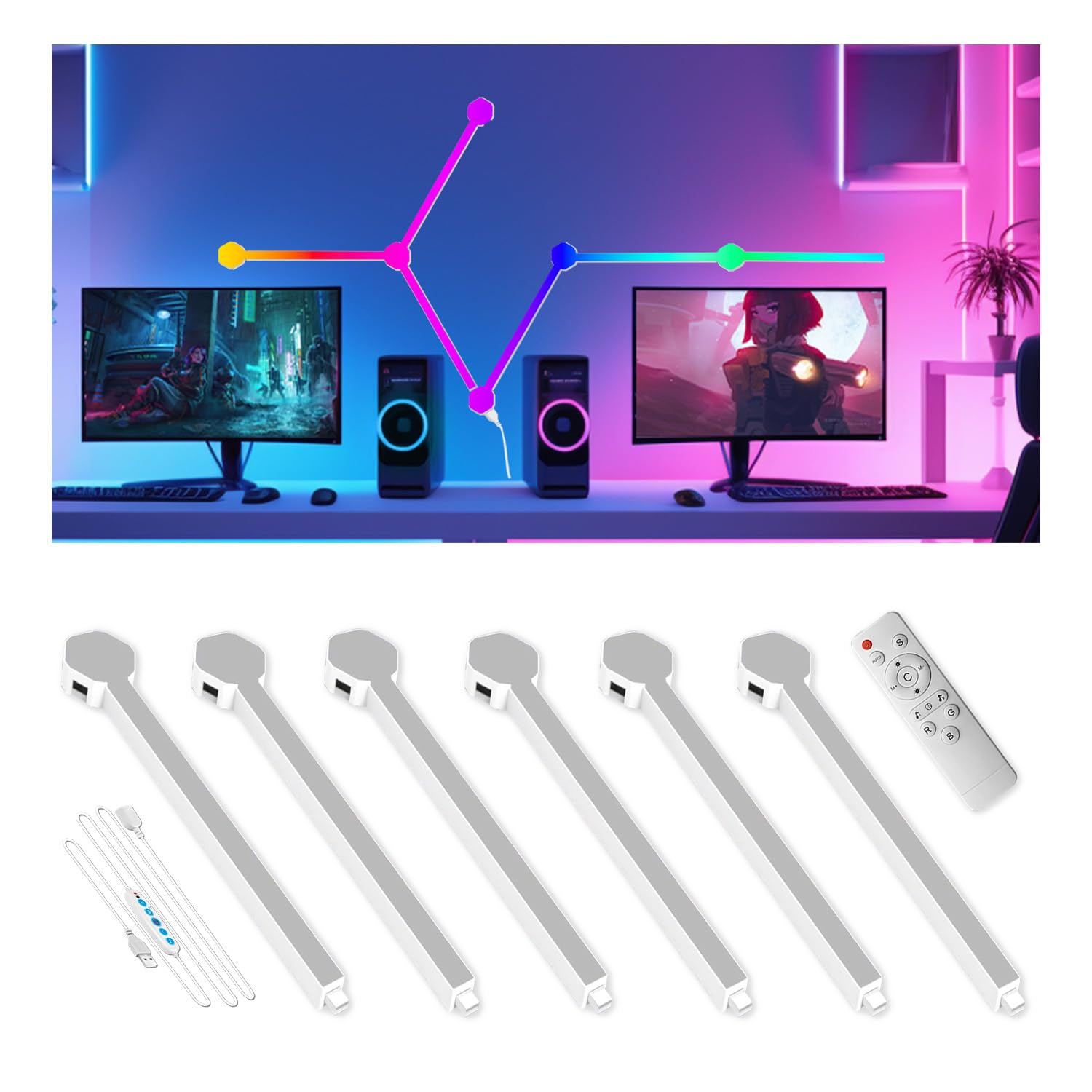 Lumosmart Splicing RGB Wall Light with Remote Control App Led Smart Splicing RGB Gaming Light Music Sync DIY Creative Hexagon Game Lights for Home Living Room Indoor Decor (6Pack