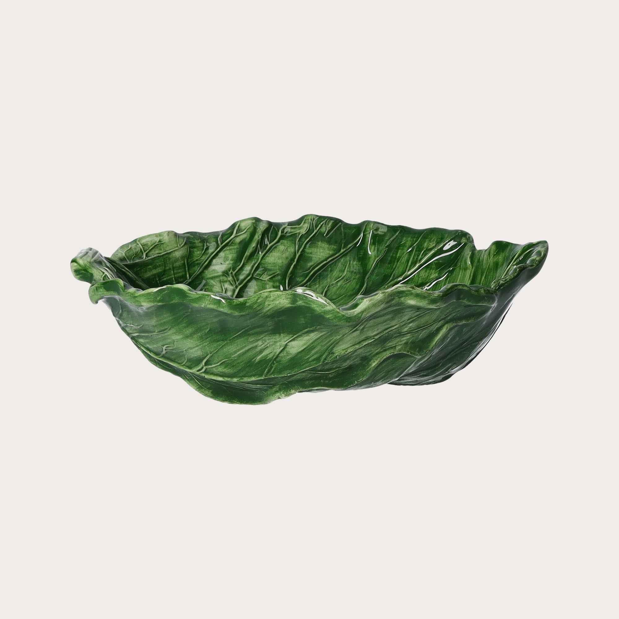 Keyhomestore | Set 2 pz Insalatiera in Ceramica Verde a Forma di Foglia di Verza