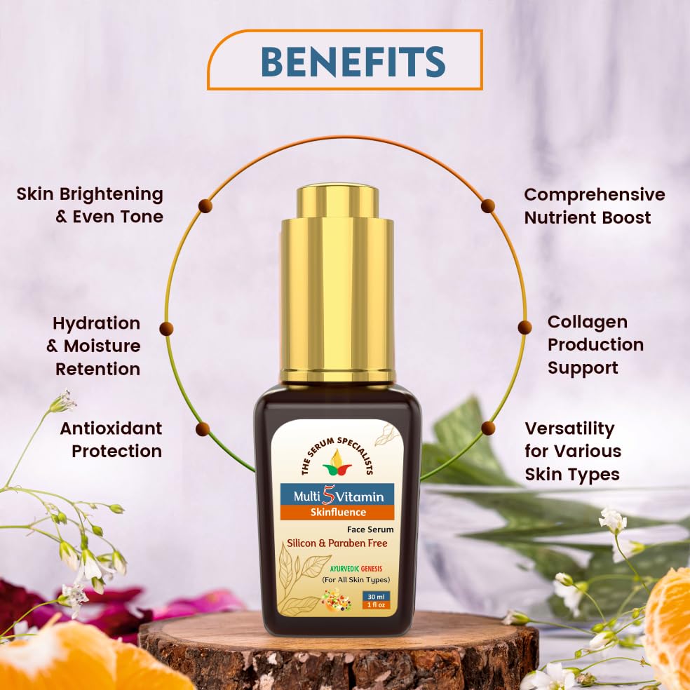 Image of Multivitamin 5 Face Serum - Nourishes & Protects Skin | Vitamin-rich Formula with Vitamins A, B, C, D, & E | Antioxidant Defense | All Skin Types - 30ml
