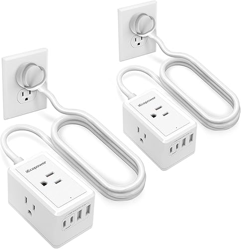 Paquete de 2 protectores de sobretensiones de regleta de alimentación, 3 salidas ampliamente espaciadas, 4 puertos USB (2 puertos USB C, PD 20W),