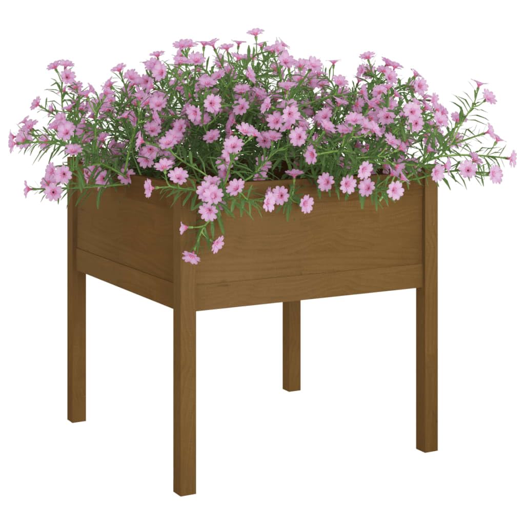 Macetero marrón miel para plantas exterior para jardín, terraza, 70 x 70 x 70 cm, madera maciza de pino