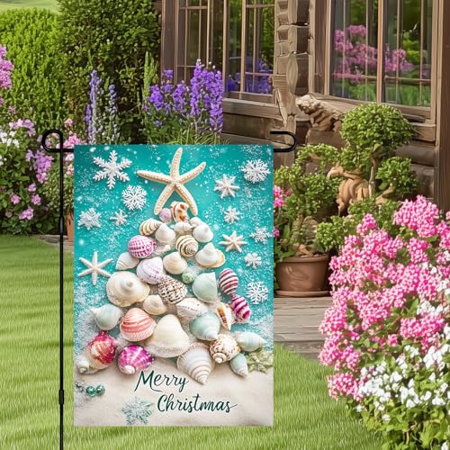 Image of BlissYard Christmas Seashell Tree Garden Flag 12x18 Inch Polyester