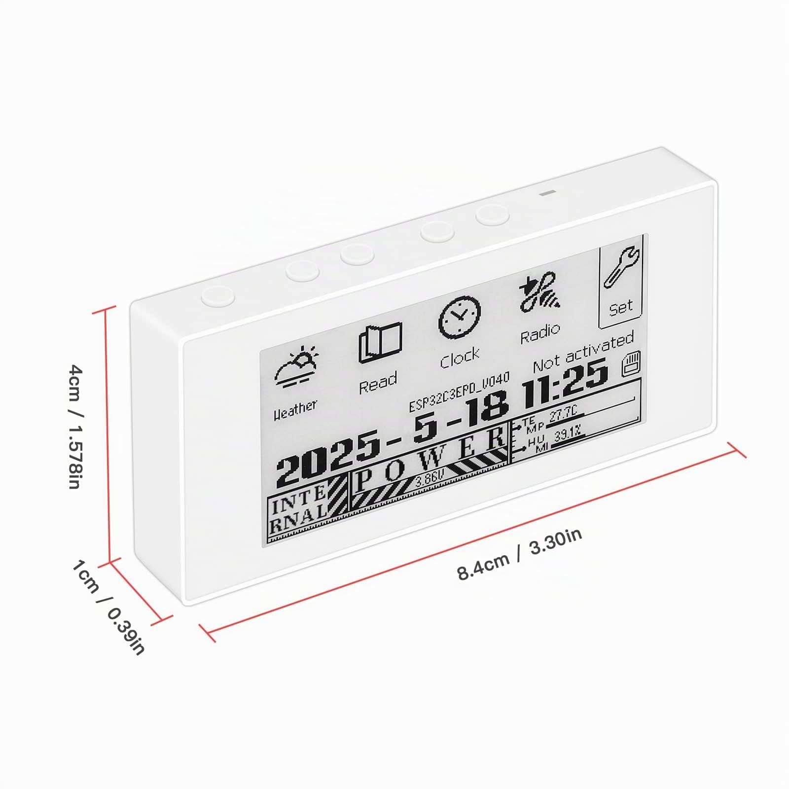 Mini-E-Book-Reader, 6,6 cm (2,66 Zoll), Tintenbildschirm, E-Reader-Geräte, Hintergrundbeleuchtung, für Wetteruhr, Bildbetrachtung von TXT- und EPUB-Dateien mit Hintergrundbeleuchtung (weißes Panel)