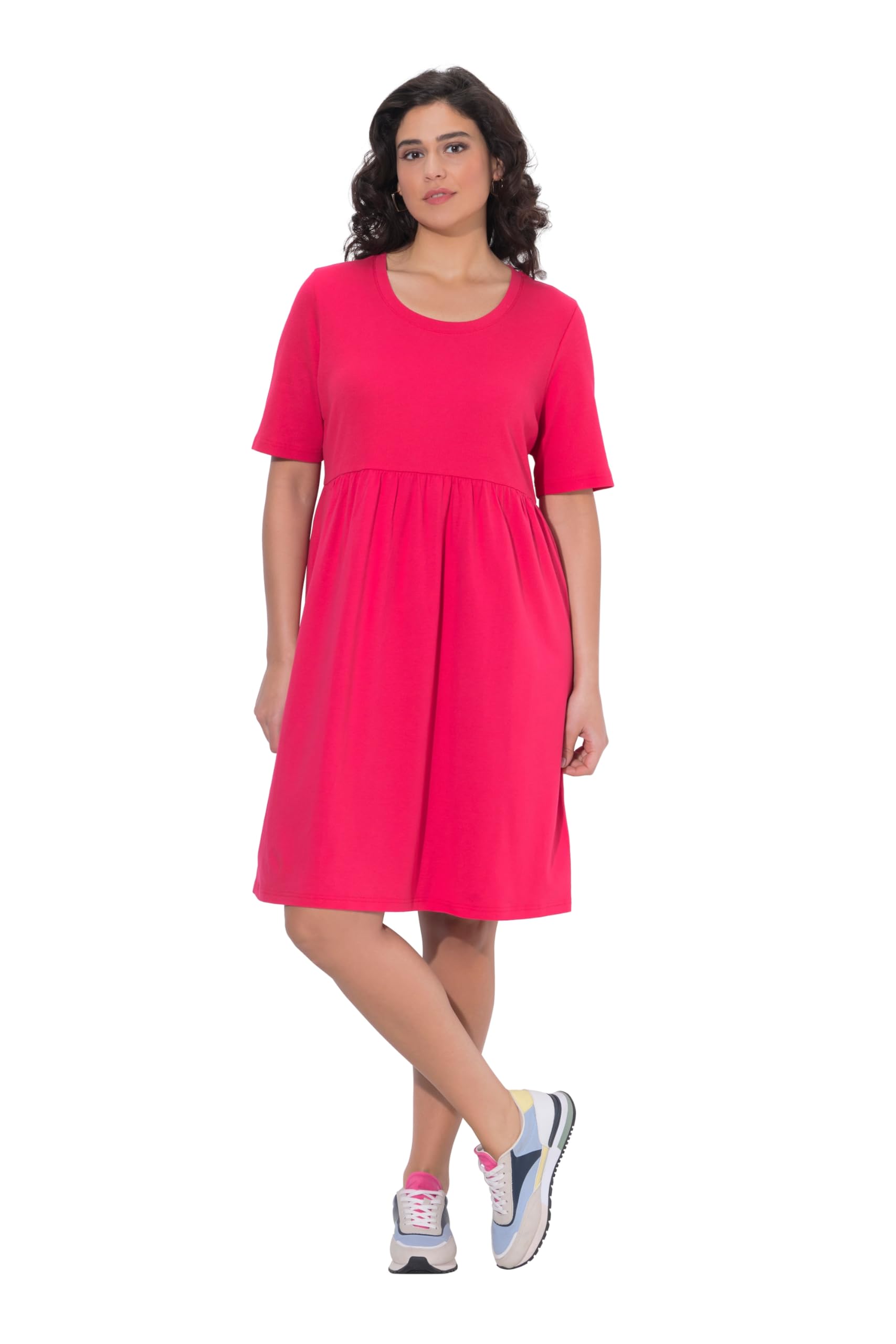 Ulla Popken Damen große Größen Übergrößen Plus Size Kleid, Rippjersey, Rundhals, A-Linie, Halbarm 846904