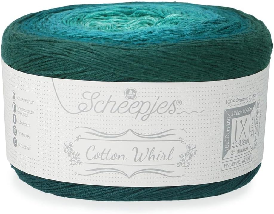 Scheepjes Cotton Whirl 1094 yd (1 Cake) - 737 Teal Tempest Gradient Cotton Yarn for Knitting and Crochet