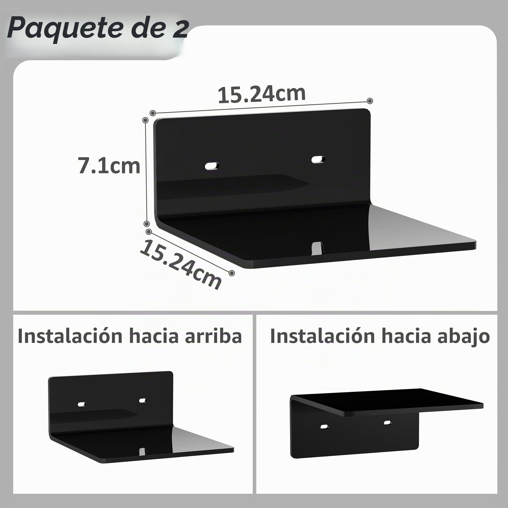 Sezanrpt 15 cm pequeños estantes de pared negros juego de 2, estante de exhibición montado en la pared para dormitorio, sala de estar, altavoz inteligente, reloj, decoración, paquete de 2 unidades