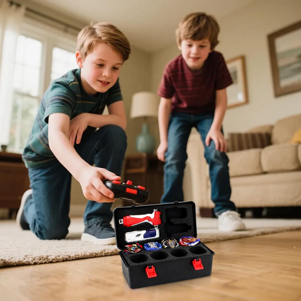 Boîte De Rangement Portable pour Toupies De Combat avec Poignée Organisateur en Plastique avec Compartiments Étui Léger pour Jouets Gyroscopiques Enfants en Voyage Et Tournoi