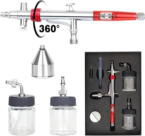 Miniatura 9 de Casubaris Bolígrafo de aerógrafo con cabezal de cepillo de aire giratorio, gravedad y alimentación de sifón lateral disponible, kit de aerógrafo de