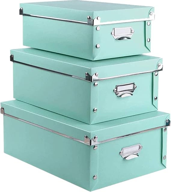 3 Pack/Set Plastic Storage Box with Lid,Waterproof Collapsible Storage Bins for Toys/Shoes/Clothes/Office Teal Color
