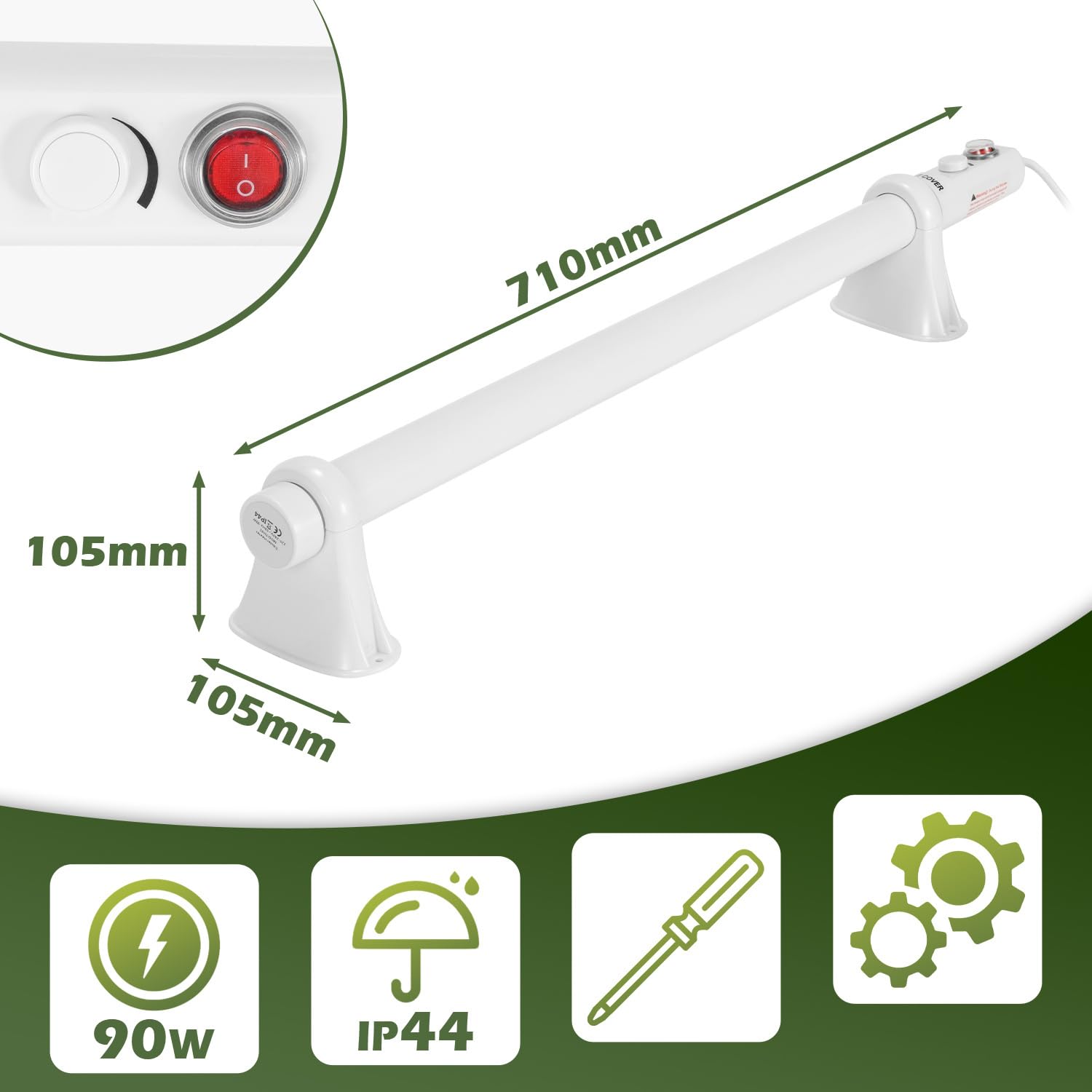 Gewächshausheizung, 90W Gewächshausheizung 70cm Gewächshaus Heizung für Pflanzen Gartenhaus Gewächshäuser