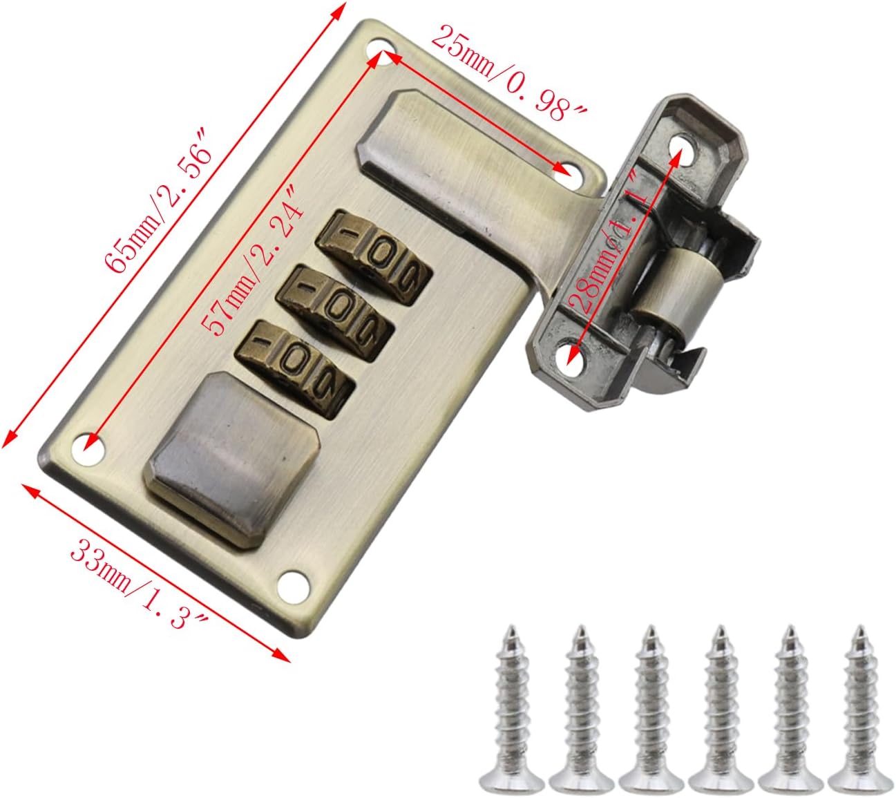 2pcs Luggage Combination Locks 3 Digit Combination Password Locks Bronze Toolbox Hasp with Combination Lock for Toolbox Luggage Wooden Box (Bronze)