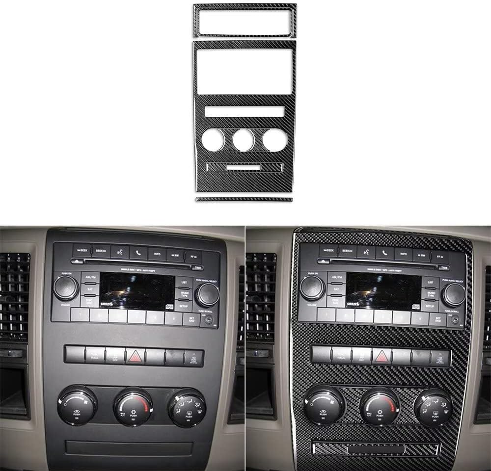 Central Radio Stereo Air Conditioning Control Panel Cover Trim Real Carbon Fiber Sticker Surround Kit Compatible with Dodge Ram 1500 2009-2012 Car Interior Accessories (Black)