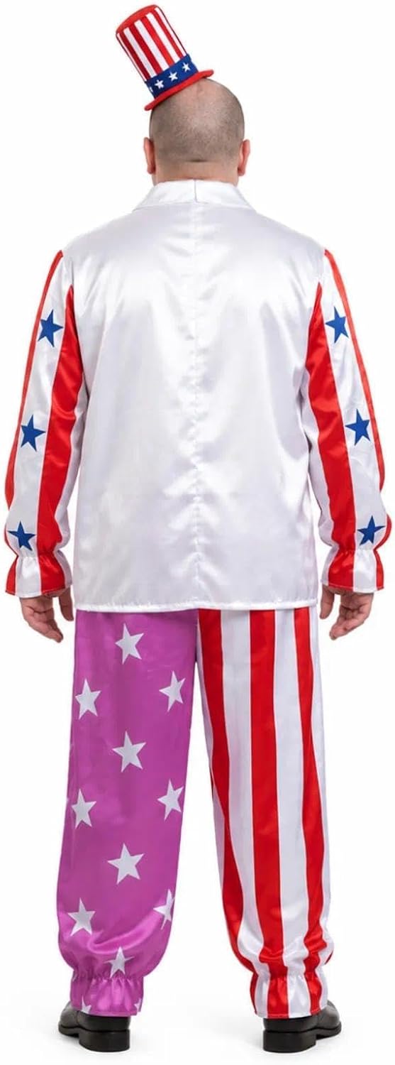 Adult Clown Costume Set for Men, 4 Piece Halloween Circus Outfit with Hat, Bow Tie, Horror Clown Costum