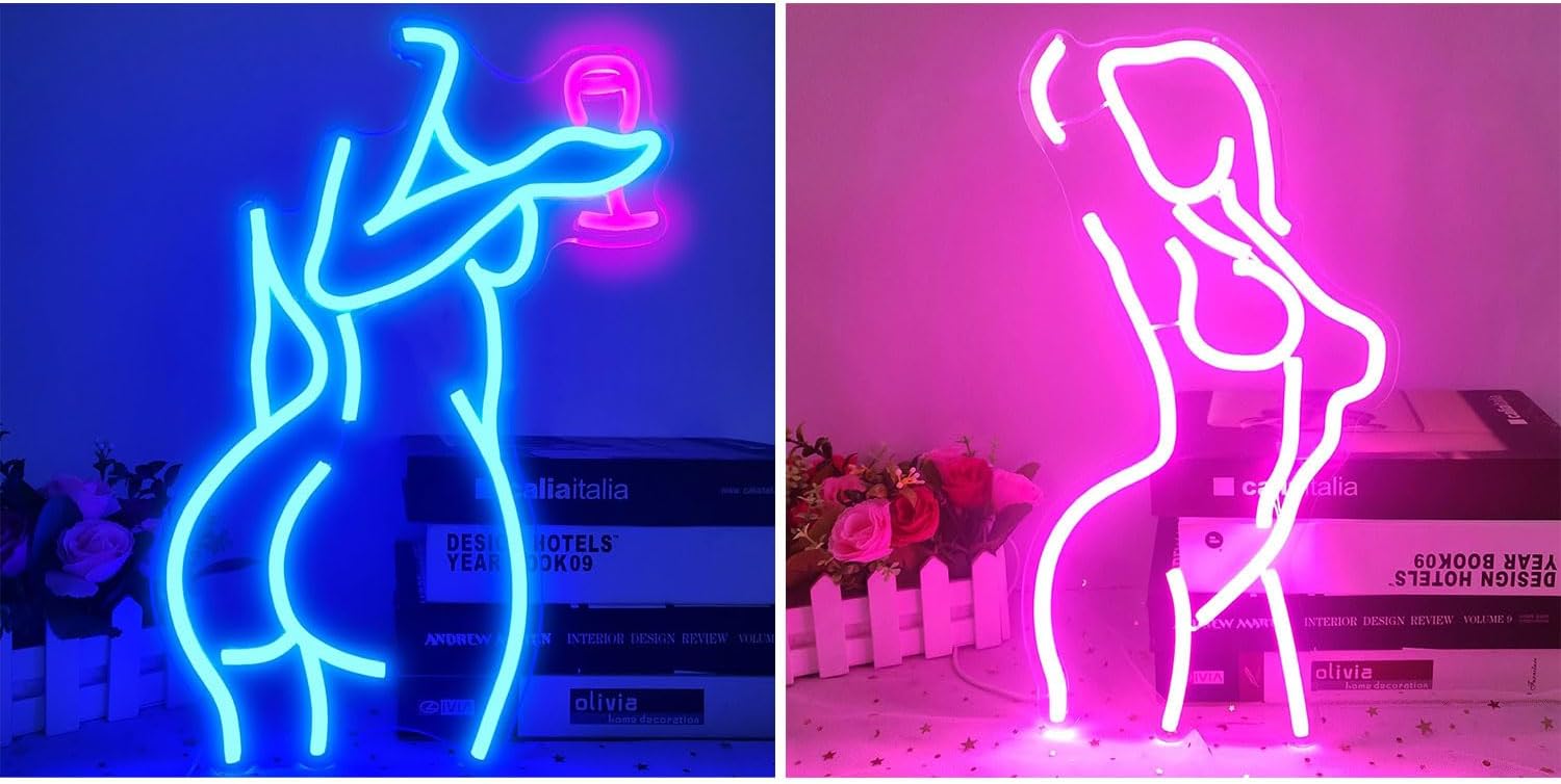 Ajoyferris Lady Back Neon Sign Dimmable LED Lady Neon Sign Woman Neon Sign Sexy Lady Neon Signs for Bedroom Man Cave Bar Store Home Party Art Decor Gifts(Blue & Pink)