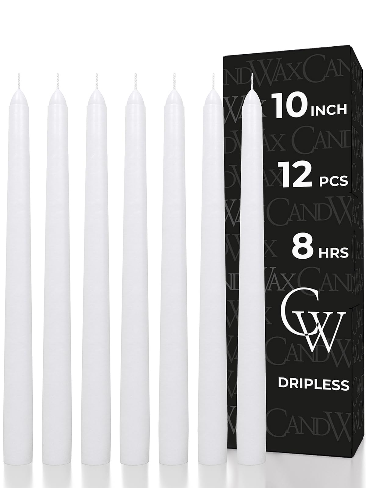 Candwax White 25 Cm Taper Candles - Set Of 12 Candle Sticks Ideal For Christmas Decorations - Unscented Dripless Smokeless Long Burning Candlesticks - Christmas Candlesticks