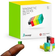 PIXIO Mini Magnetic Blocks Building Toy in The Pixel Art Style with Free App – 5/16" Magnetic Cubes Construction Set – Open Ended Creativity Toy for Kids – 50PCS Ages 6+