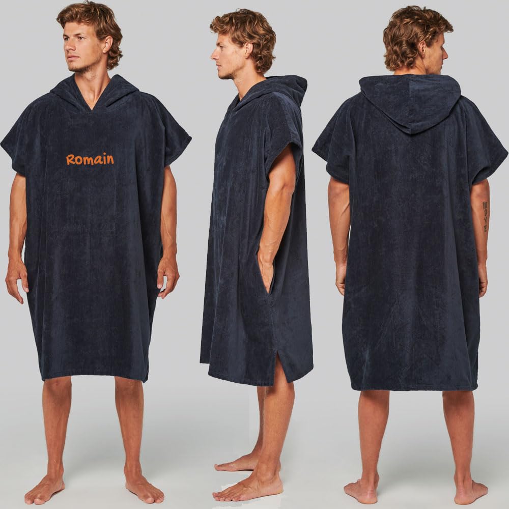 Poncho de Bain personnalisé avec Un prénom, Un Texte. Adulte et Enfant (S/M, Noir)