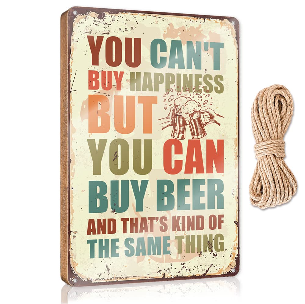 Dtha One Color Funky Home Decor You Can't Buy Happiness But Can Beer Wooden Sign Hippie Decor Home Sign For Front Porch(23X35cm)