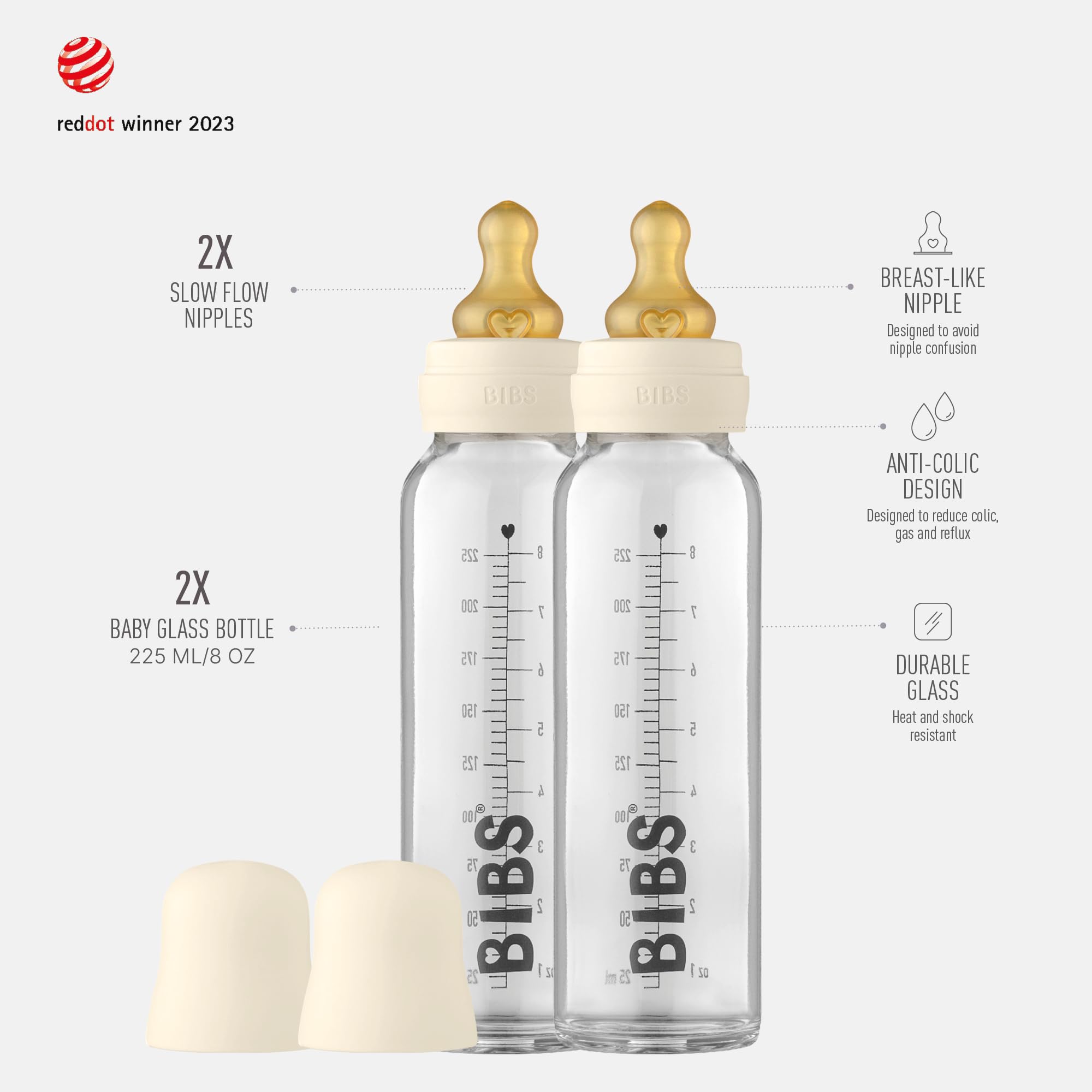 Biberon Nip Cherry Vetro 120ml - Tettarella Gomma Naturale Anti-Colica, Taglia S