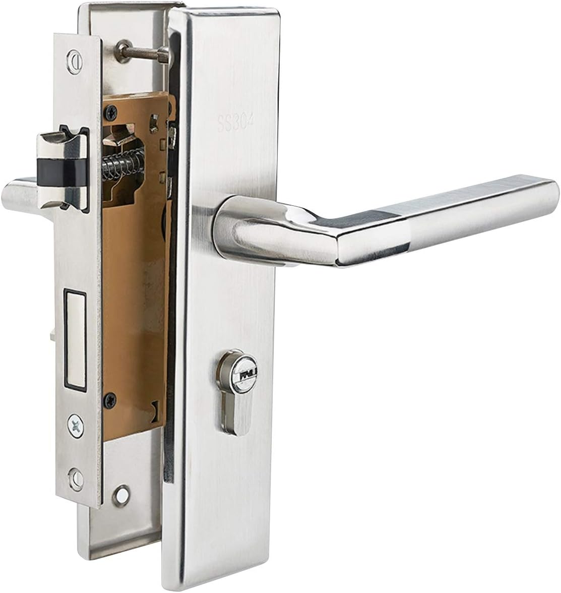 Indoor Door Lock Stainless Steel Front Back Lever Door Lock with Keys Includes Lock Body Panel Lock Cylinder Keys Screws