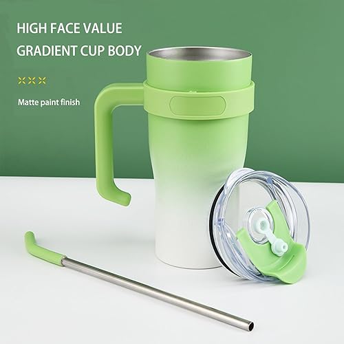 Miniatura 5 de VELPEN Vaso de 40 onzas con asa y tapa con pajilla, botella de agua reutilizable, aislada a prueba de fugas, de acero inoxidable de doble pared,