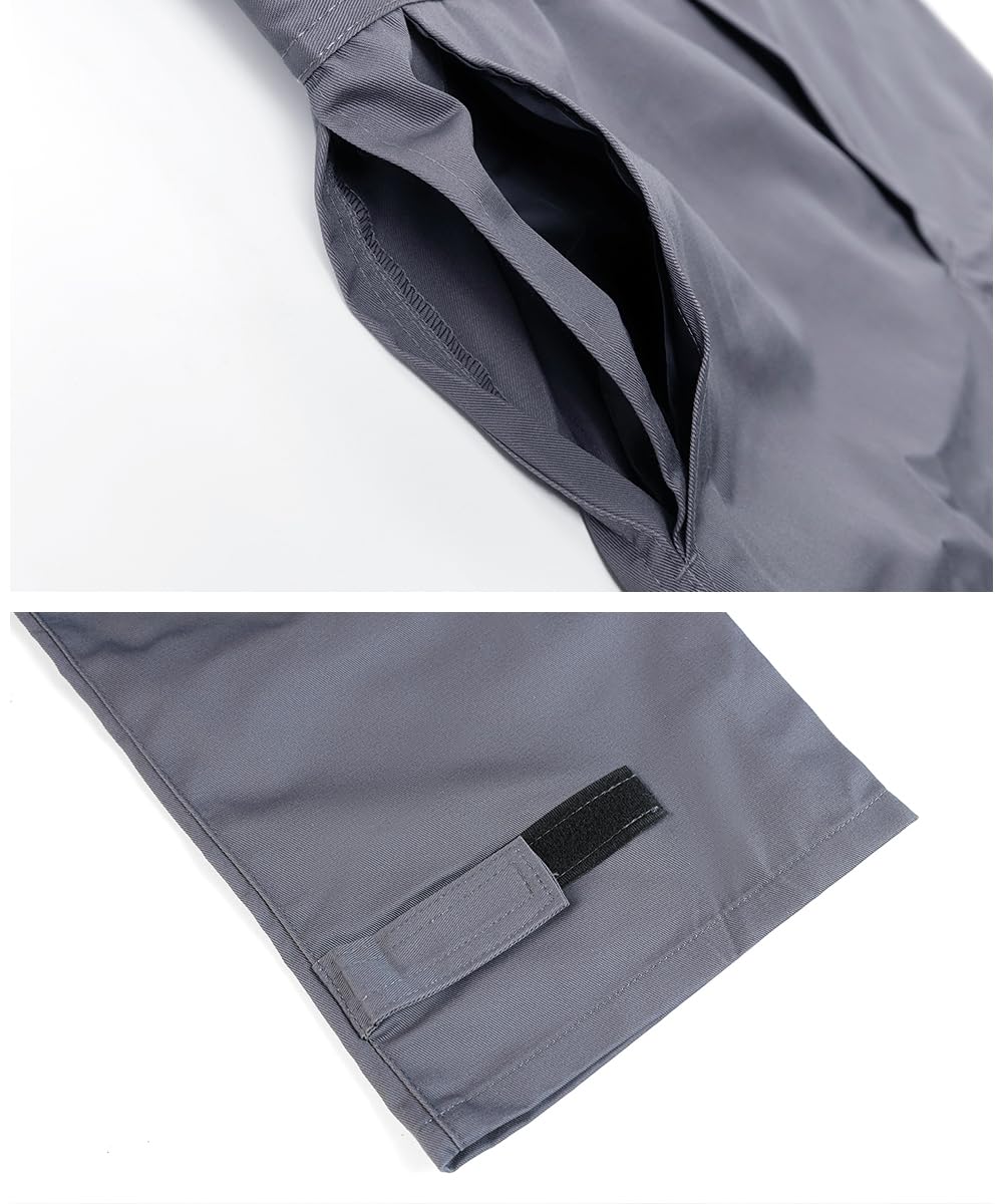 Uomo Incappucciato Tuta da Lavoro Multitasche in Poliestere e Cotone Tuta da Lavoro con Elastico Salopette da Lavoro Uniforme con Tasche, Grigio, M