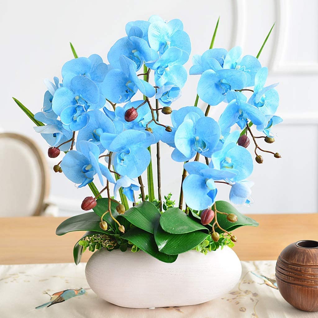 XDLEDMKIZ artificial flower Phalaenopsis Artificial Flower With Vase Plastic Flower Set For Home Table Party Wedding Fake Flower Decoration Home Centerpieces