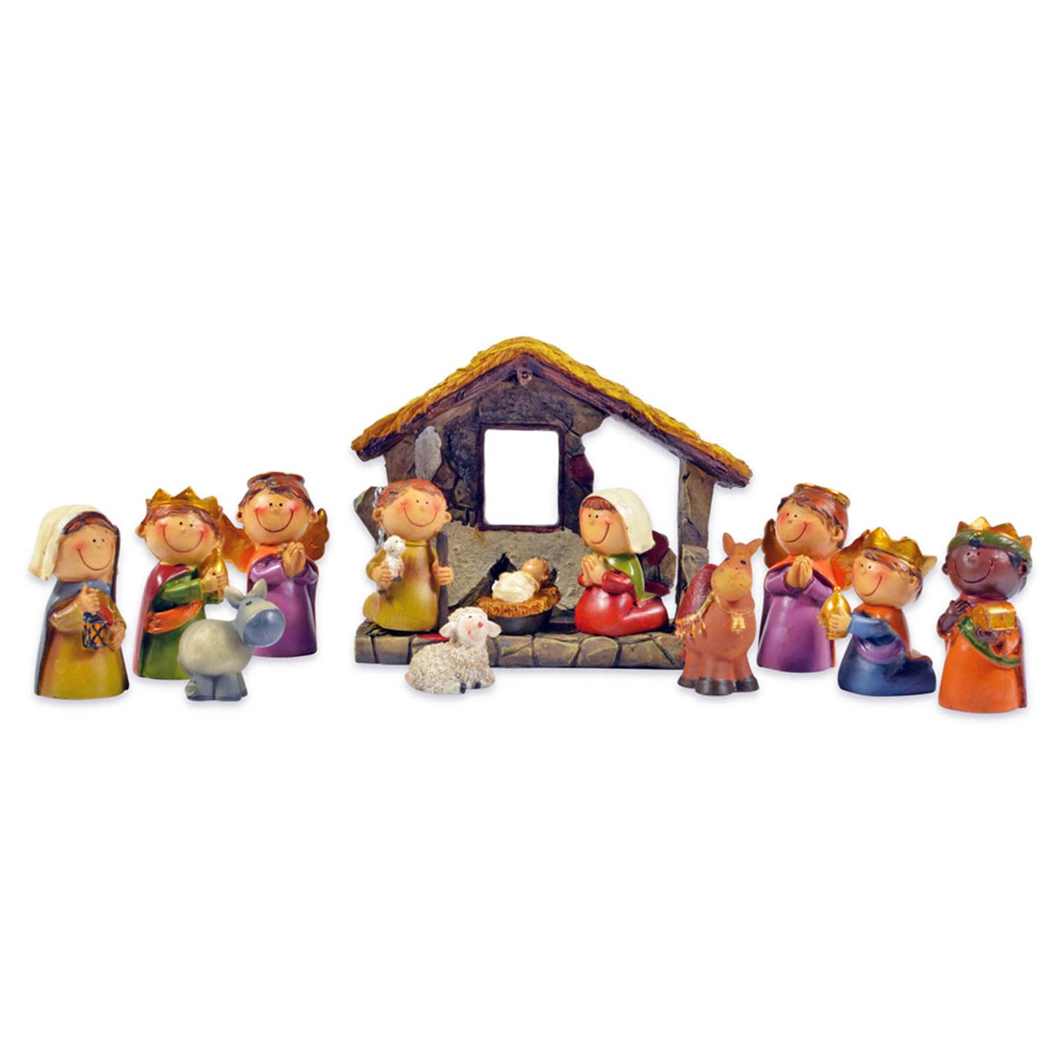 Riffelmacher Kinder Krippenfiguren Set mit Stall 12-TLG. 78356-2,5-9cm - Polyresin Weihnachtskrippe Jesus Geburt Weihnachtswunder Heiligabend Weihnachten Dekoration
