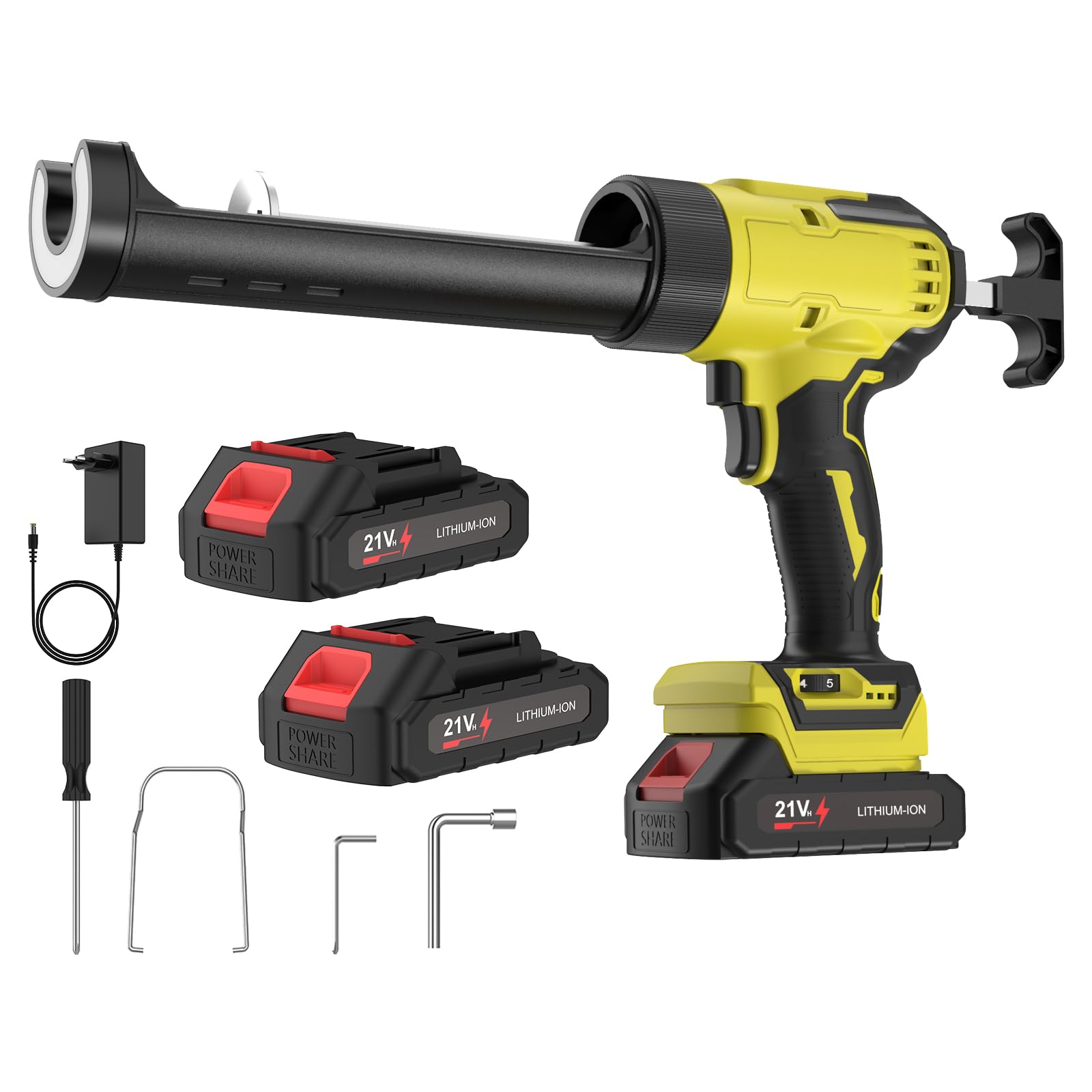 Qiakefe Yellow 6 Speed Electric Silicone Gun, 18V Silicone Gun, Electric Silicone Pump With 2 X 1500 Mah Battery, Digital Display And Led Light, For Filling, Sealing (Yellow)