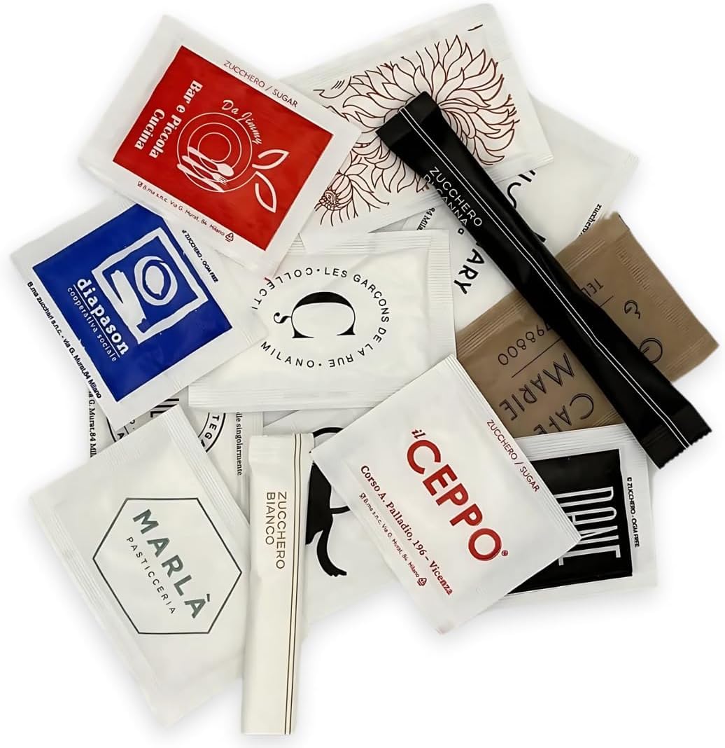 Festa della Mamma - Bustine di Zucchero Bianco e/o Canna Personalizzate con Logo/Foto - 1000 Bustine Monodose Personalizzabili - Bar|Hotel|Ristoranti (1000 ZUCCHERO BIANCO O/E + CANNA)