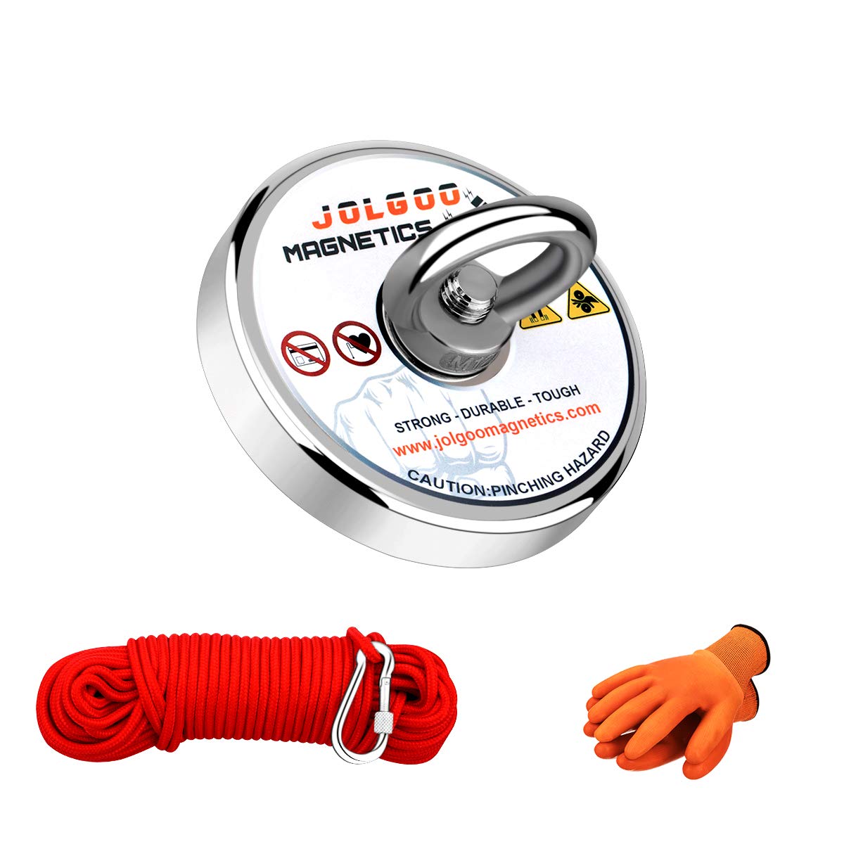 Fishing Magnet 925LBS Bundle Pack, Includes 6mm 100ft High Strength Nylon Rope with Carabiner, Non-Slip Rubber Gloves & Super Strong 925LBS for Retrieving in River, Magnetic Fishing, Treasure Hunting