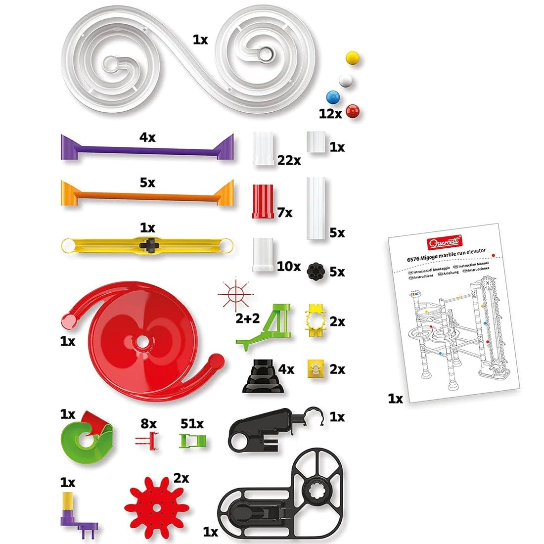 Quercetti Migoga Marble Run Elevator, Circuit Billes Enfant, Jeu de Construction, Cadeau Fille 5 Ans +, Jouet Educatif, Jeux Exterieur Enfant, Made in Italy