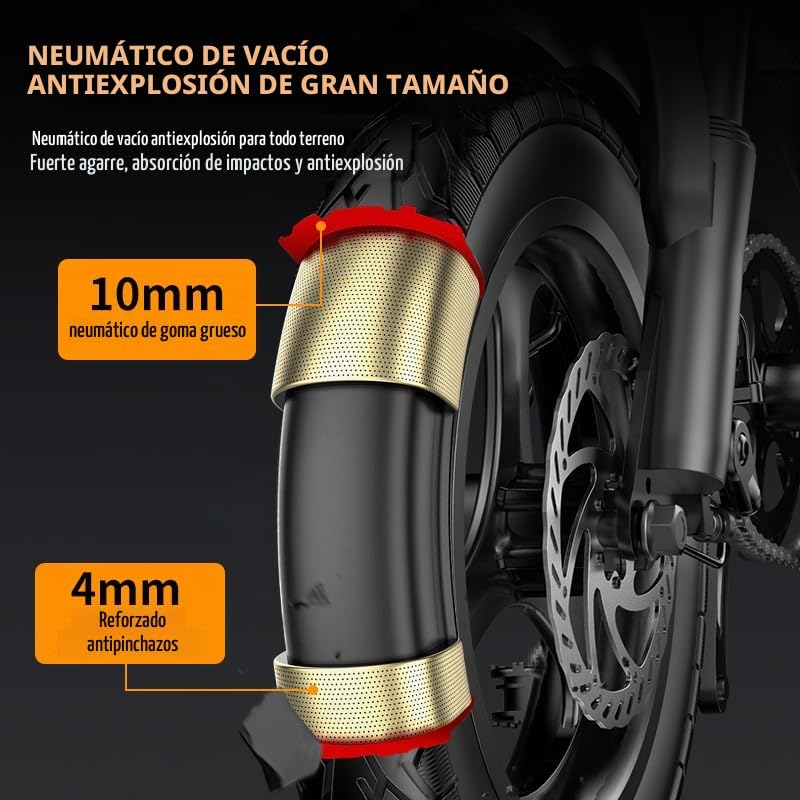Bicicleta eléctrica Plegable G11, batería 48 V 13 Ah, neumático 14'*2.1', Velocidad 25 km/h y autonomía 45-80 km, IP65 Impermeable
