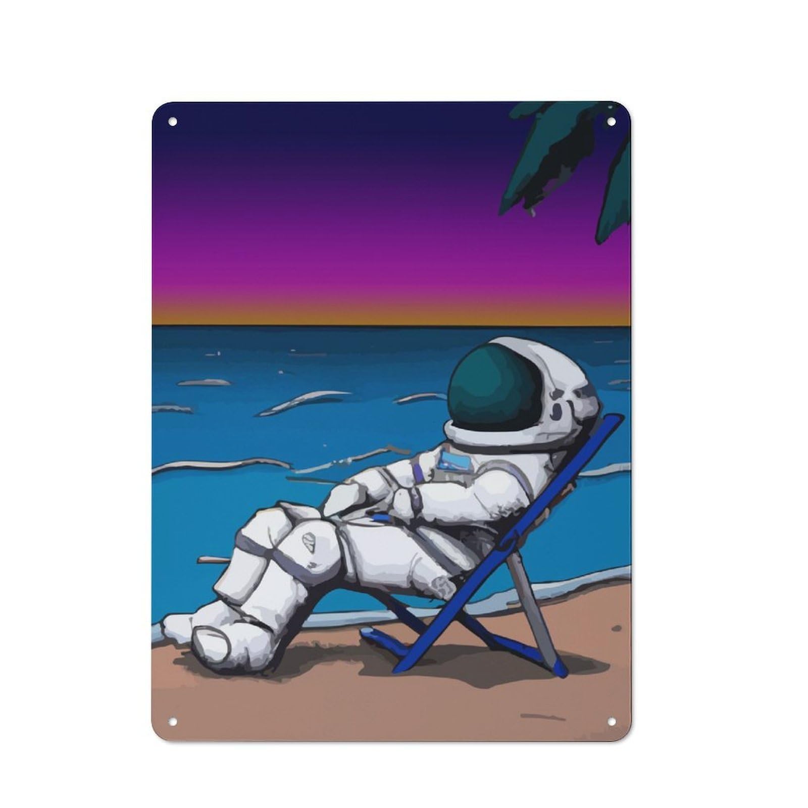 Junmoney Astronaut And Sunset Retro Metal Sign 40X30cm For Bar Or Restaurant, For Kitchen And Home Bar Decor, For Home Office And Studio Walls