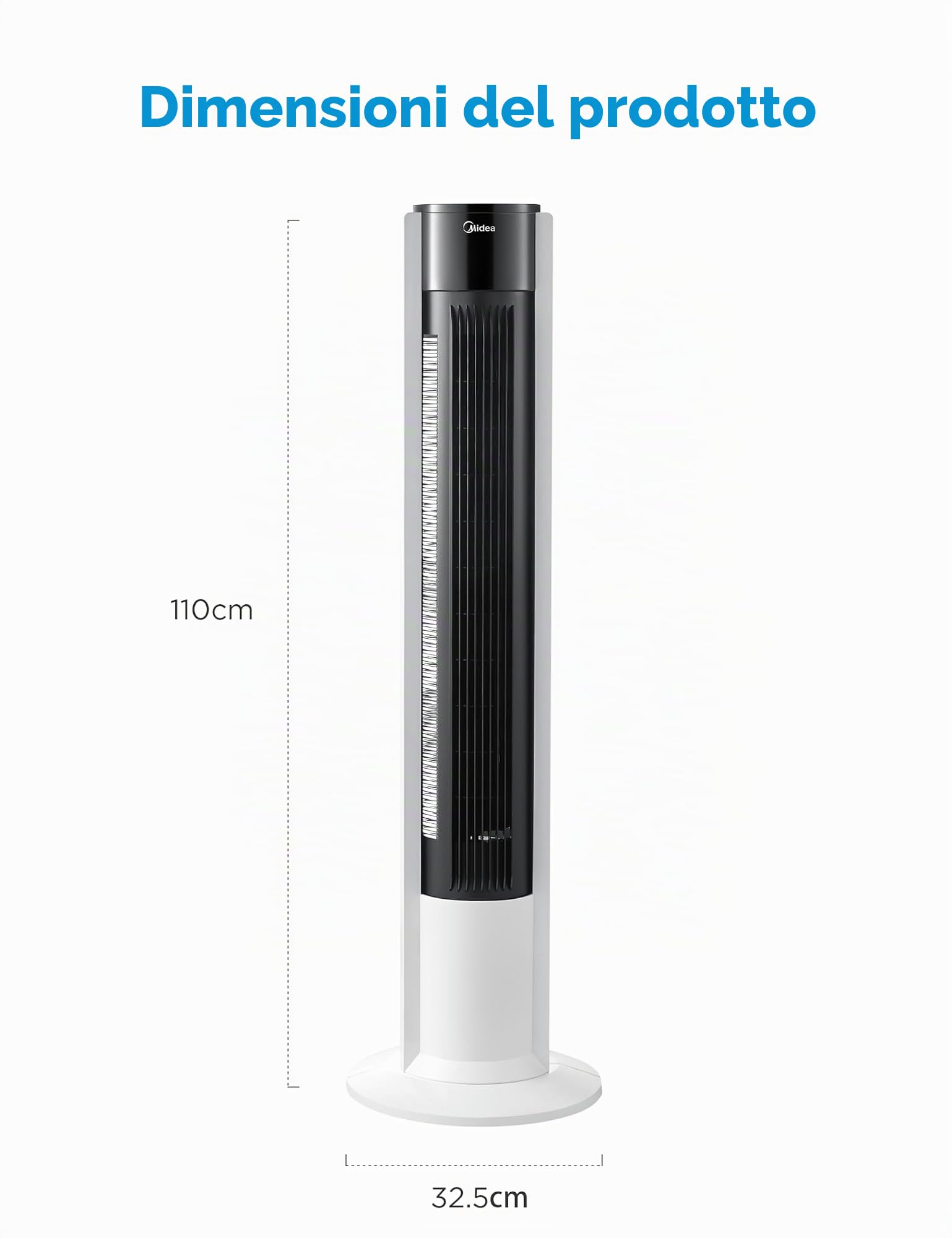 Midea Ventilatore a torre FZ10-19BRA con motore in rame robusto, flusso d'aria verso l'interno, telecomando, timer 7 ore, display touch e pannello di controllo, tre modalità e tre velocità tra cui