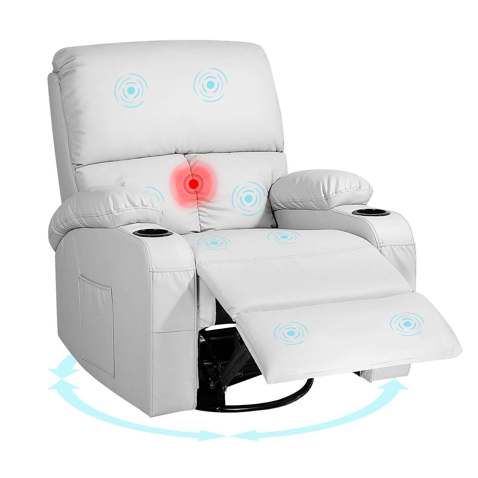 Rocking Recliner Chair, Massage Rocker Recliner Chair with Vibration Massage and Heat, 360° Swivel Recliner Chairs, Living Room, Bedroom, Nursery, RV, Grey