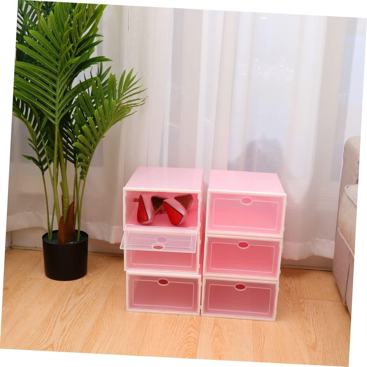 Zerodeko 6pcs Endurable Thicken Shoe Box Stackable Shoe Storage Bin Boxes for Storage Container