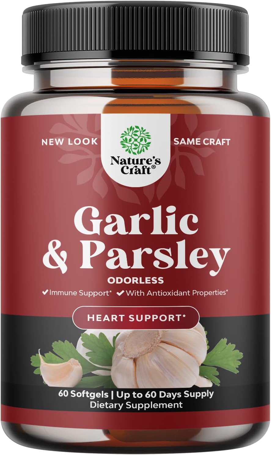 Super Concentrated Odorless Garlic Supplement - No Smell Easy to Swallow Antioxidant Garlic Pills for Immune Support and Heart Health - Odorless Garlic Softgels with Parsley Non GMO and Gluten Free
