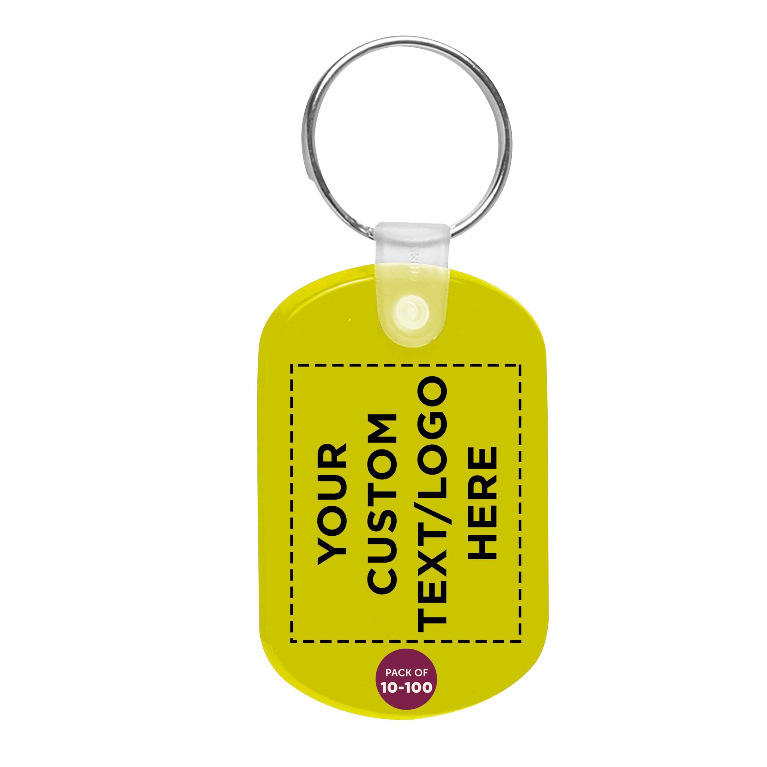 DISCOUNT PROMOS Tag Soft Plastic Keychains - 10/50/100 pack - Customizable Text, Logo - Small Key Tag Chain For Staying Organized - Rubber Key Ring