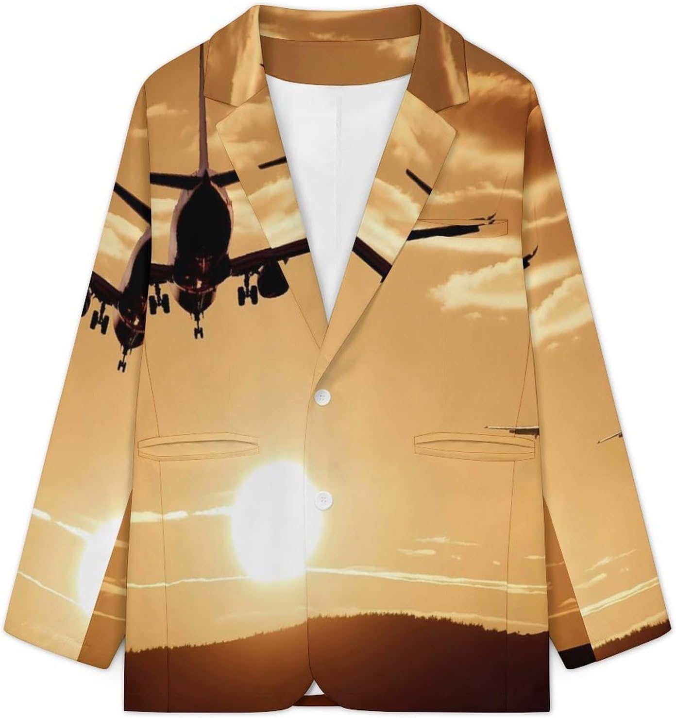 Plane Flight Sunset Suits Blazer for Men Casual Buttons Lapel Jacket Sport Coat