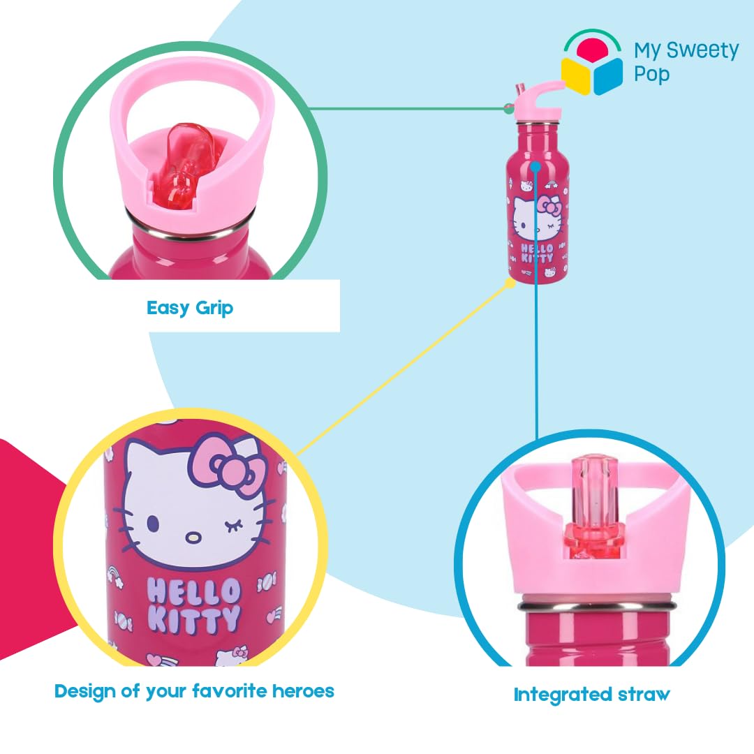 My sweety pop, Hello Kitty Girl's Water Bottle, Stainless Steel, Nursery, Preschool, School, Holiday, Meal, 22 cm, 500 ml - Image 3