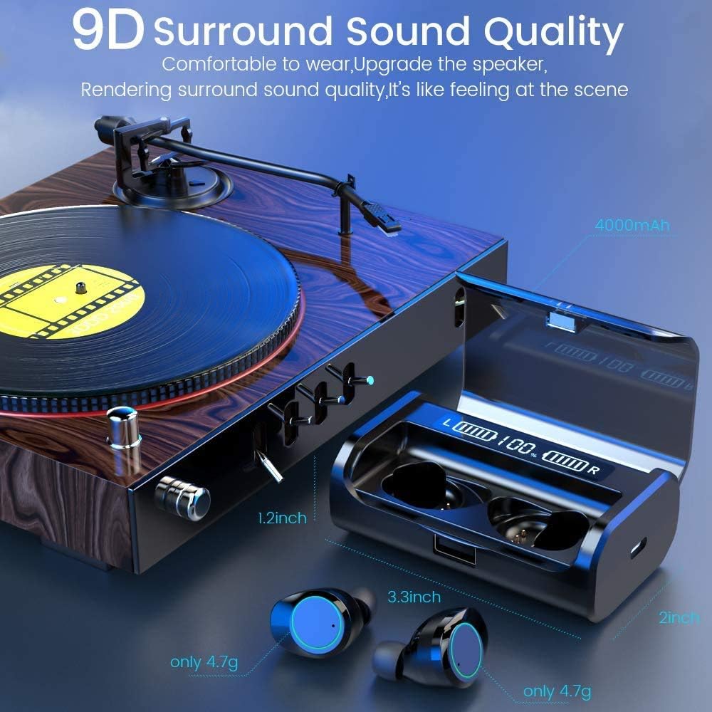 Beacon Pet Eleoption 2019 Updated Version Wireless Earbuds Mini Bluetooth 5.0 Earphones with Playtime Waterproof Stereo Sound Built-in Mic with Charging Case (135H Playtime Stereo Sound)