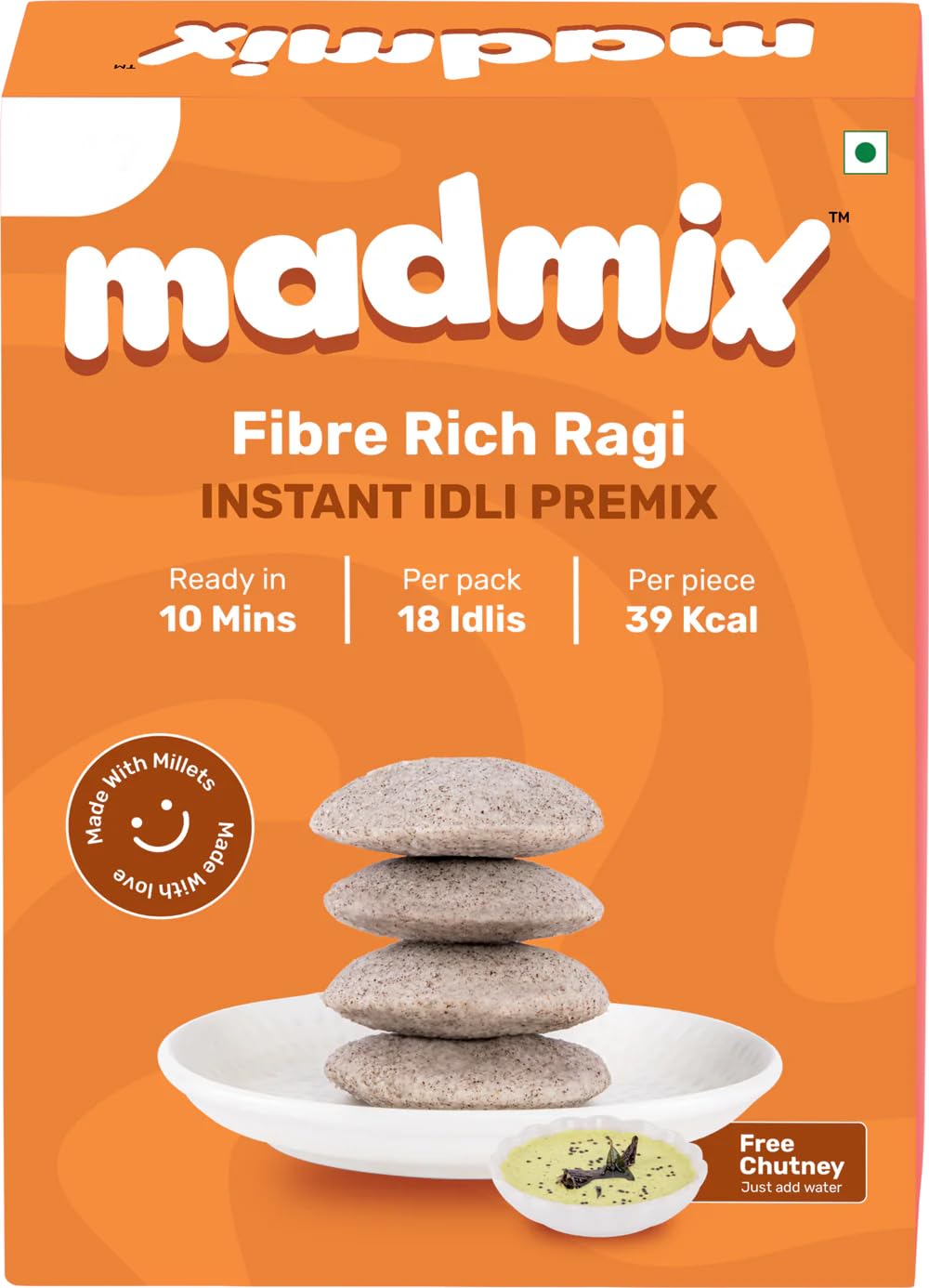 Madmix Instant Idli Premix- Fibre Rich Ragi | 270g | Made with Millets | High Calcium, Metabolism Boost | 39 Kcal per piece | 18 Idlis per pack | Ready in 15 minutes