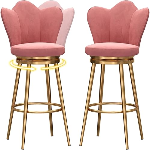 Miniatura 11 de Juego de 4 taburetes giratorios de terciopelo rosa, modernos taburetes tapizados de altura de mostrador con respaldo para isla de cocina, sillas de
