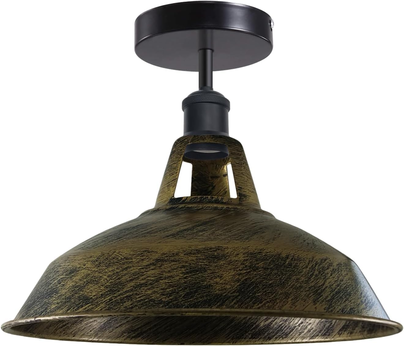 LEDSone Industrial Semi Flush Mount Ceiling Light Clear Metal Pendant Cone Lamp Shade Farmhouse Close to Ceilight Lighting Fixture Lighting for Kitchen Bedroom Brushed Brass with Out Bulb