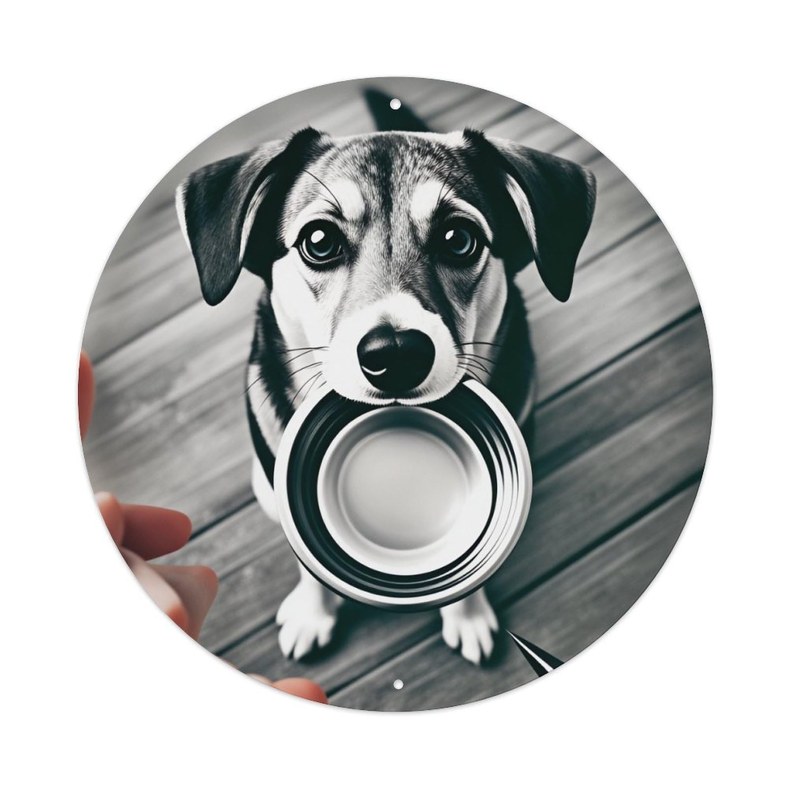 Dog Holding Can Bowl Metal Tin Sign Vintage Garden Bedroom Cafe Bar Man Cave Home Wall Decor Metal Poster 8x8 inches