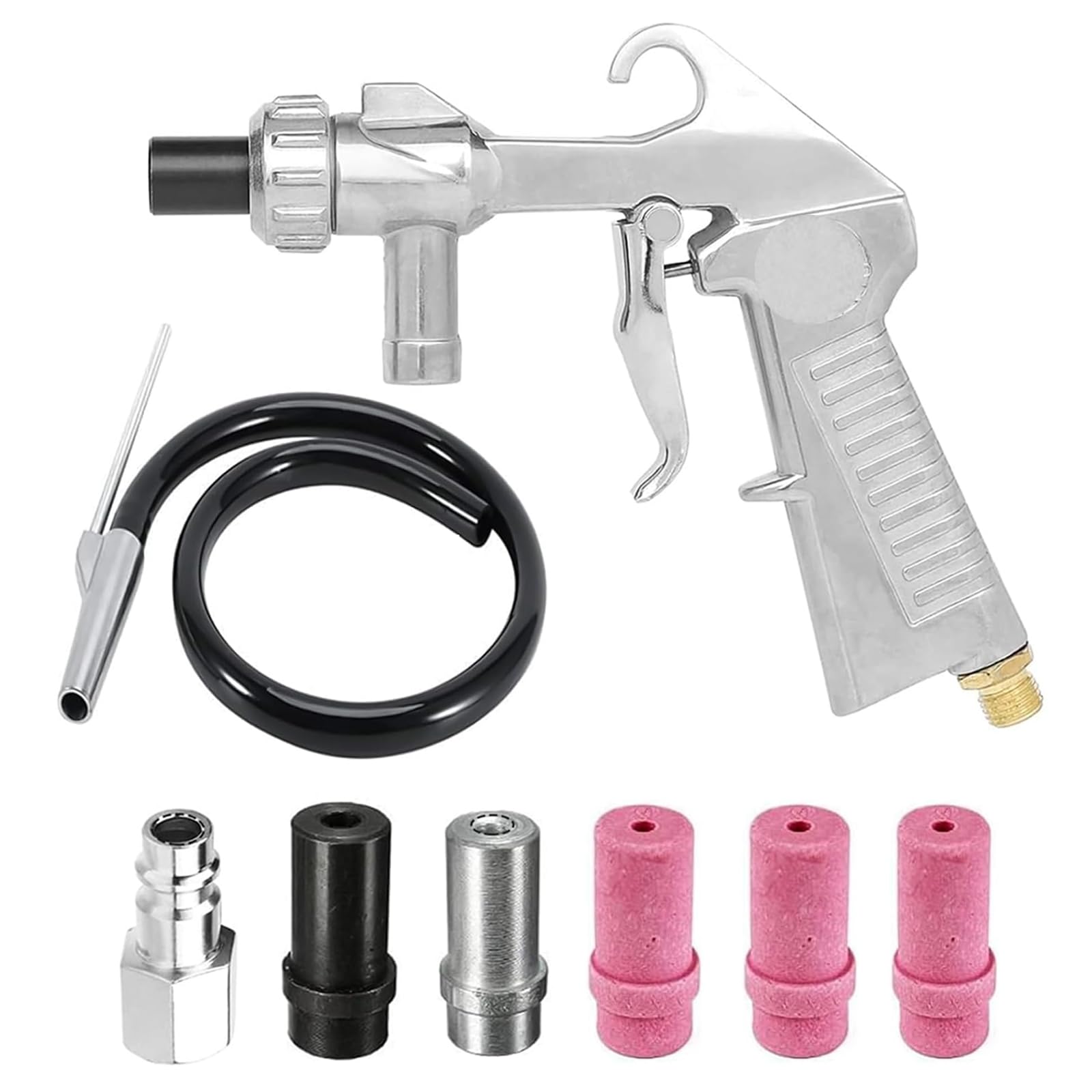 Pistola Sabbiatrice Pneumatica per Compressore con Ugelli e Tubo 1M Gomma Kit