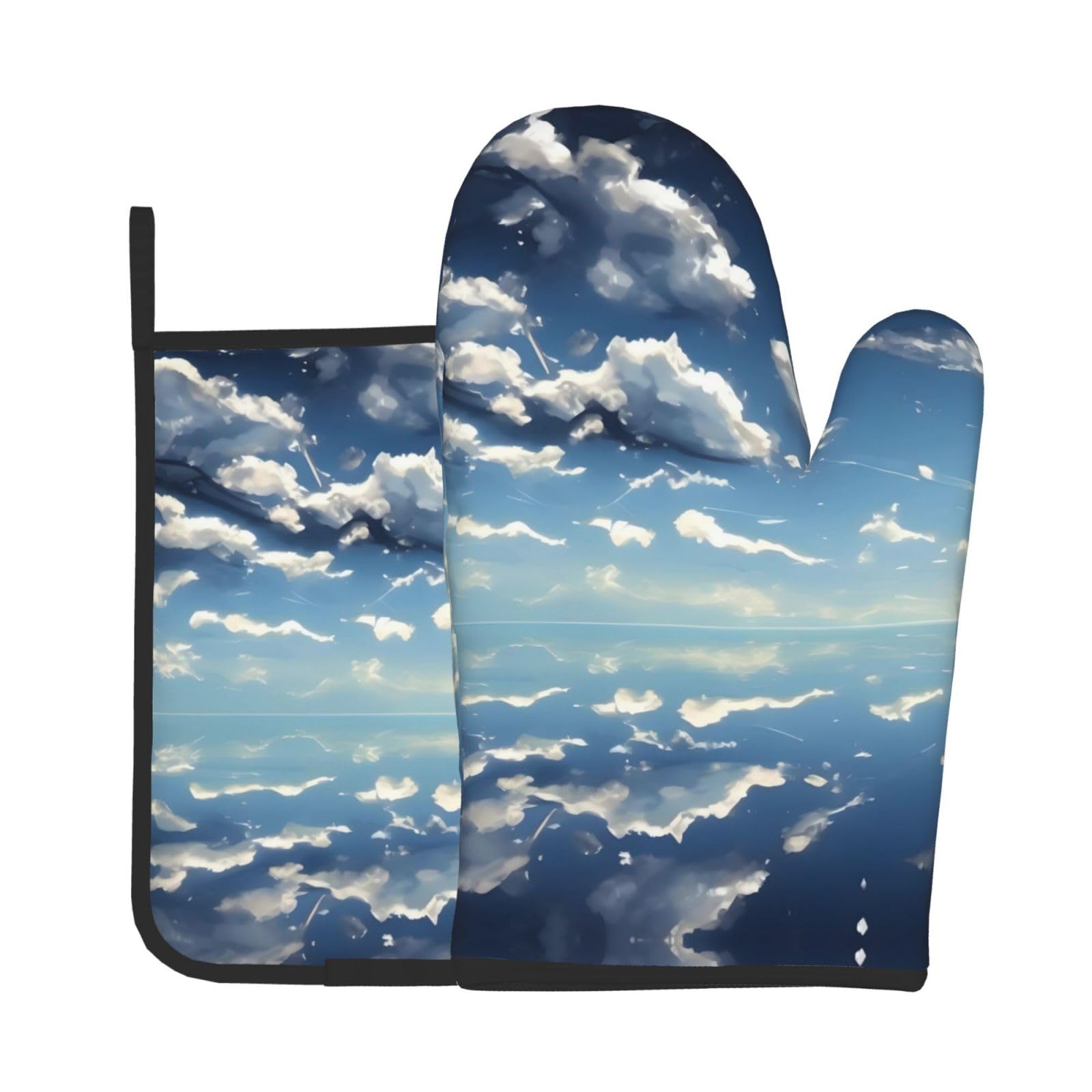 Oven Mitts and Potholders Set of 2 for Kitchen Baking Cooking GrayBlue Sky and White Clouds Thick and Durable